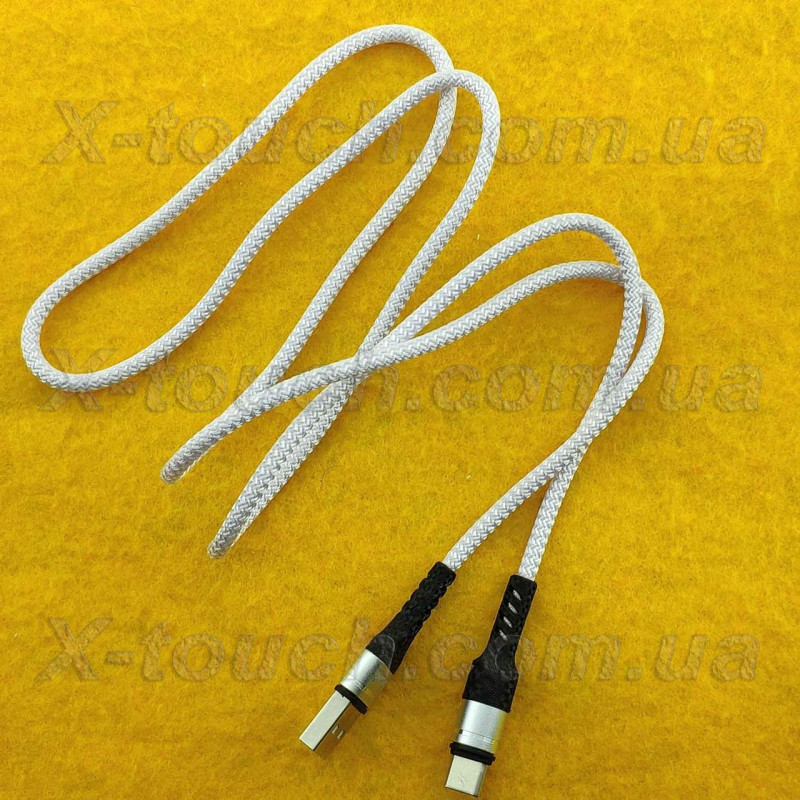 USB-Type-C Нейлоновий кабель 3.5 А, білий 1 метр