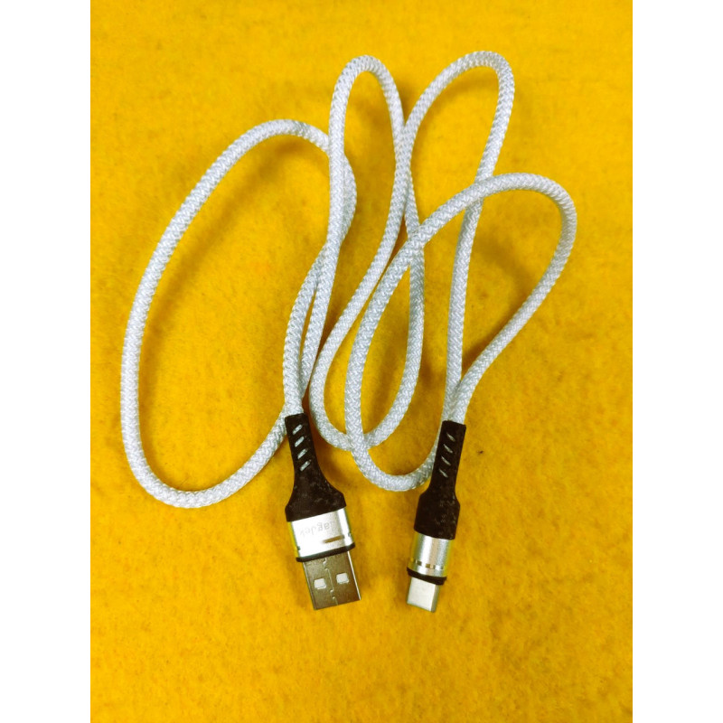 Type-C — USB кабель 3.5 ампера, 1 м нейлоновий, білий. ZJ-TypCV65W
