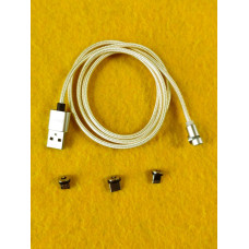 Магнитный USB кабель 3А с заглушкой Lightining, Type-C, Micro USB, золотой